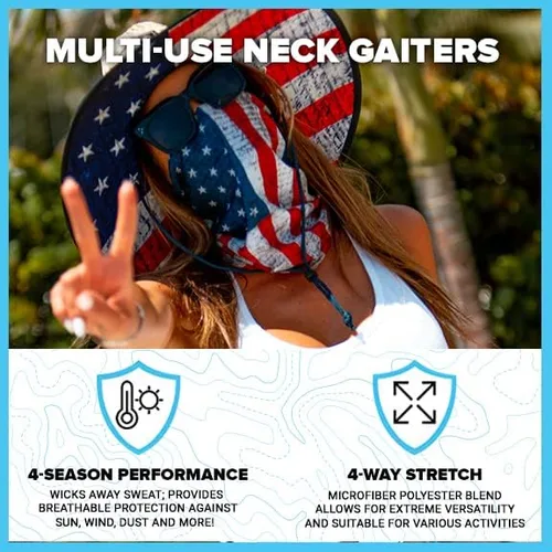 Miniatura 3 de S A Company 5 Pack UV Face Shield Multipurpose Protector Neck Gaiter Elastic Face Mask Patriotic Design for Men and Women
