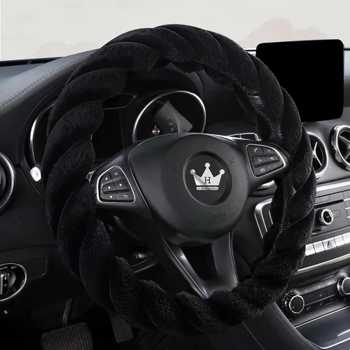 Miniatura 2 de HighnessHwoo Funda para volante de coche de felpa suave y lujosa de invierno para mujeres, accesorios automotrices cálidos y lindos para vehículos