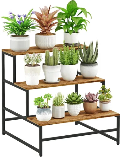 Soporte para plantas de 23.6 pulgadas de ancho para interiores, estante escalera para plantas moderno de 3 niveles, organizador de macetas de