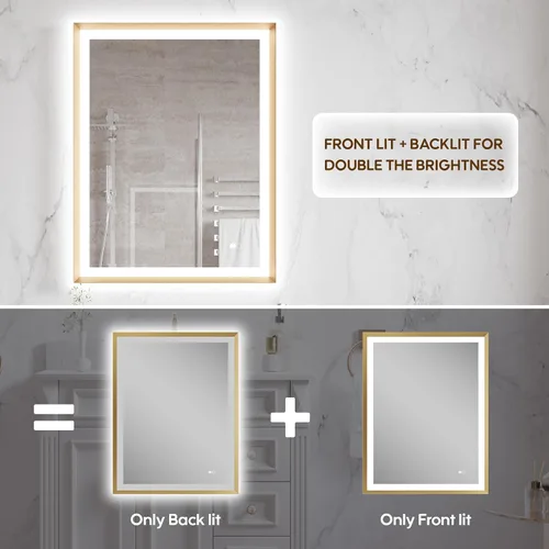 Miniatura 8 de WELLFOR Espejo de baño LED de 28 x 36 pulgadas, espejo de tocador de baño con luz, espejo de pared de baño, espejo de baño iluminado, montaje