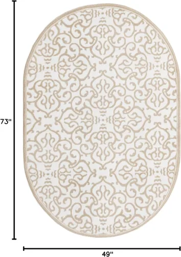 Miniatura 2 de Unique Loom Rushmore Collection - Alfombra de área Johnson (4 pies 1 pulgada x 6 pies 1 pulgada, ovalada, blanco nieve/beige)