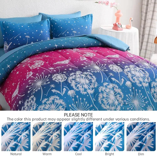 Miniatura 75 de Dinjoy Juego de edredón para niñas, tamaño individual, colorido, azul, rosa, morado, arcoíris, juego de ropa de cama de 6 piezas en una bolsa