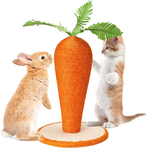 Fhiny Juguete para rascar conejo, rascador interactivo de sisal natural para gatitos de interior, lindo poste rascador de uñas de conejo de