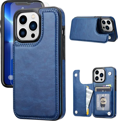 Miniatura 11 de Funda tipo cartera compatible con iPhone 13 Pro de 6.1 pulgadas, funda protectora delgada con tarjetero, piel sintética de alta calidad, ranuras