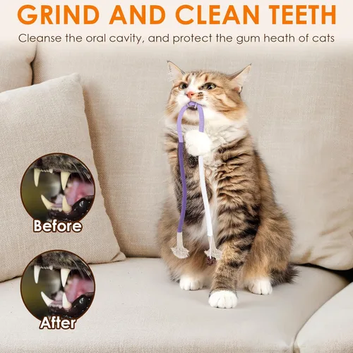 Miniatura 4 de TINDTOP Juguetes para gatos, cuerdas para masticar, paquete de 3 juguetes interactivos para gatitos de interior, juguete de limpieza de dientes