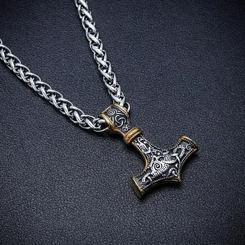 Miniatura 3 de BAVIPOWER Colgante de oro de 18 quilates Mjolnir nórdico vikingo martillo de Thors para hombres y mujeres acero inoxidable 316L joyería escandinava