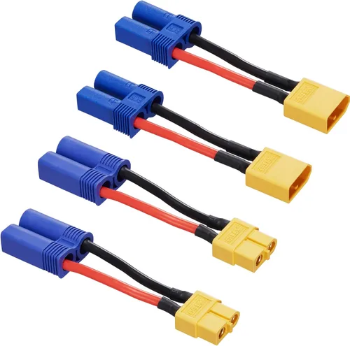 4 piezas XT60 a EC5 macho hembra adaptador, XT60 a macho hembra EC5 adaptador de conector con cables de 50mm 14AWG para conectores de batería RC