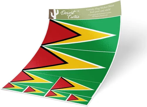 Desert Cactus Pegatinas de bandera de Guyana, paquete de 8 unidades en total, calcomanías de país, logotipo de niños, álbum de recortes, automóvil,