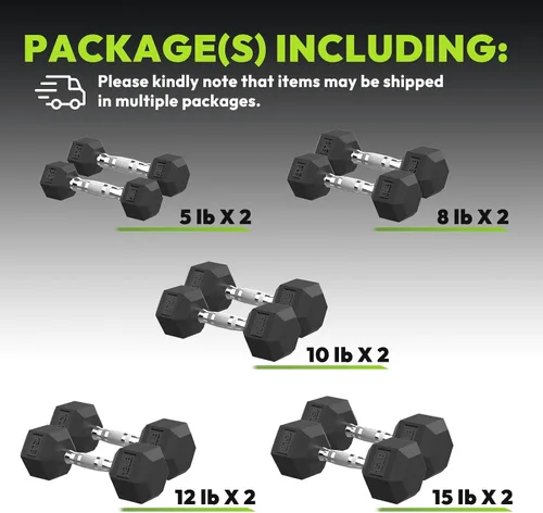 Miniatura 2 de Juego de mancuernas hexagonales con estante, juego de mancuernas de ejercicio y fitness con revestimiento de goma de 720 libras, peso de mano