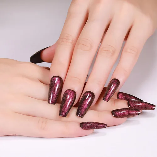 Miniatura 19 de Uñas postizas a presión largas, con brillo azul y diseño, acabado acrílico brillante, de cobertura completa, uñas postizas reutilizables para l002