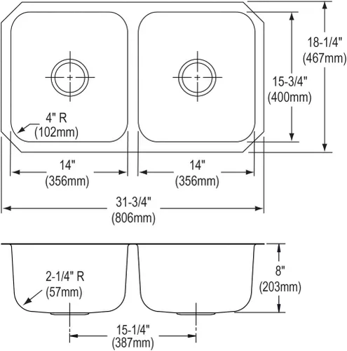 Miniatura 9 de Dayton DCFU3118 - Fregadero de acero inoxidable con doble cuenco