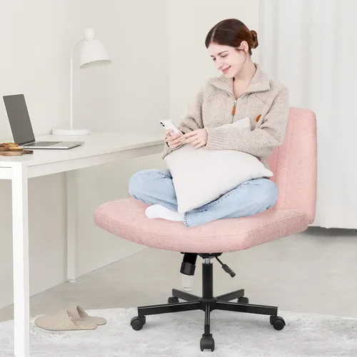 Miniatura 3 de Orange Factory Silla con Ruedas Cruzadas de Patas Cruzadas Anchas, Silla de Escritorio de Oficina de Tocador, Cómoda Silla de Tela sin Brazos rueda