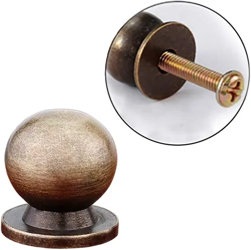 Miniatura 2 de 4 pomos redondos de latón macizo, cajones de gabinete antiguos, mango pequeño, tiradores minimalistas modernos (bronce antiguo)