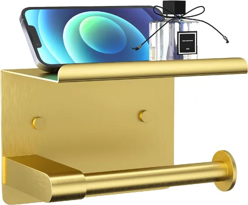 Miniatura 9 de GLNLQ Soporte de papel higiénico negro mate con estante, se adapta a Mega Rollos, acero inoxidable a prueba de óxido, soporte de rollo de papel