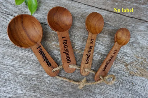 Miniatura 3 de Juego de cucharas medidoras de madera de teca rústica, 4 piezas de madera de teca ecológica (sin marcas)