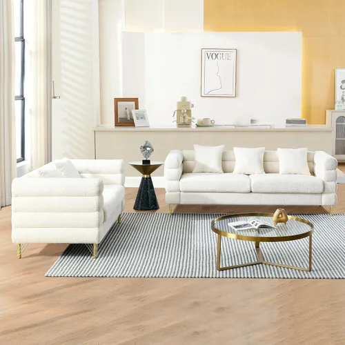 Miniatura 7 de mikibama Juego de sofá Teddy de lujo para sala de estar, muebles de decoración moderna, sofá seccional, sofá de 3 plazas y loveseat con 5 almohadas
