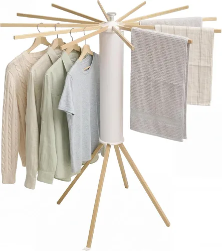 LEQ Tendedero plegable para ropa interior con 4 pies de soporte, tendedero de ropa para apartamento con 12 brazos de secado de madera para