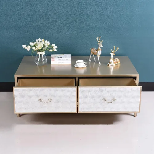 Miniatura 2 de Mesa de té para sala de estar, moderna mesa de café, decoración de conchas, asas delicadas, elegante mesa de café rectangular con mesa de café