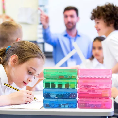 Miniatura 6 de Fainne 24 unidades de cajas de lápices para la escuela, caja de lápices de plástico transparente grande, caja de crayones de plástico a granel