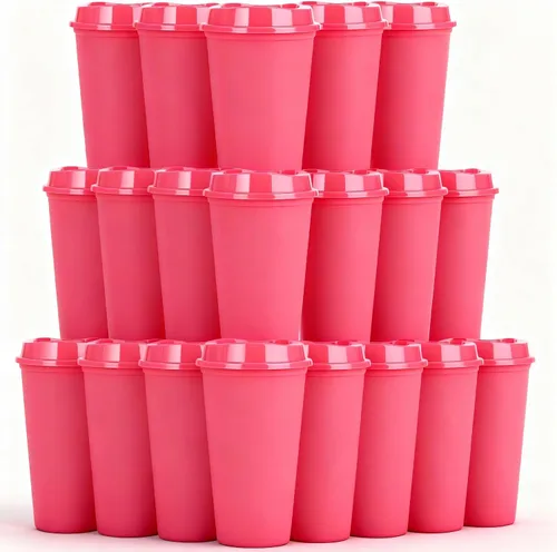Miniatura 9 de Paquete de 20 tazas de café reutilizables con tapas, vasos de plástico de 16 onzas, taza de viaje para café helado para adultos y mujeres, bebidas