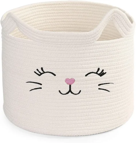 LotFancy Organizador de juguetes para gatos, canasta de animales de cuerda de algodón con asa, contenedor de almacenamiento de juguetes para