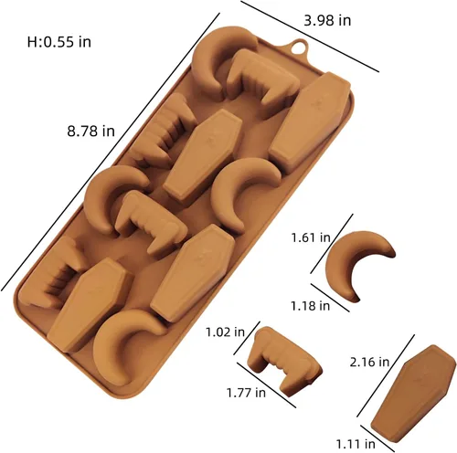 Miniatura 2 de Moldes de silicona para chocolate, moldes para dulces de Halloween, dientes de vampiro, lápida, forma de luna, moldes para cubitos de hielo, juego