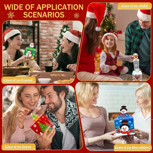 Miniatura 3 de Paquete de 4 cajas de dinero de Navidad para tirar de regalo en efectivo, árbol de Navidad, muñeco de nieve, Papá Noel y alce, cajas de regalo