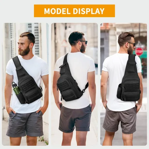 Miniatura 20 de BAIGIO Tactical EDC Sling Bag Militar Una Correa Hombro Mochila Molle Range Bolsas Paquete de Pecho, #01-verde militar, Pequeño, Bolso táctico