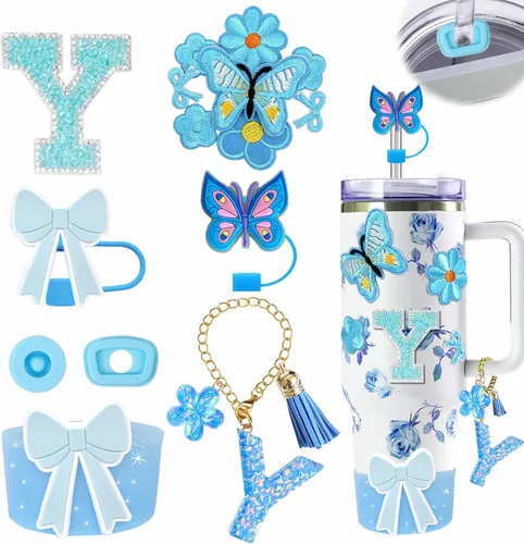 Miniatura 121 de 15 piezas de set de accesorios para vaso Stanley Cup 30oz 40oz con asa, incluye cubierta de pajita de silicona y bota, encanto de asa, encantos