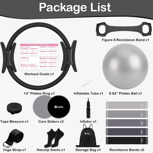 Miniatura 2 de Hoedia Kit de Pilates de 17 Piezas para Mujeres, Equipo de Pilates Anillo y Pelota Set con Bandas de Resistencia, Correa de Yoga, Deslizadores