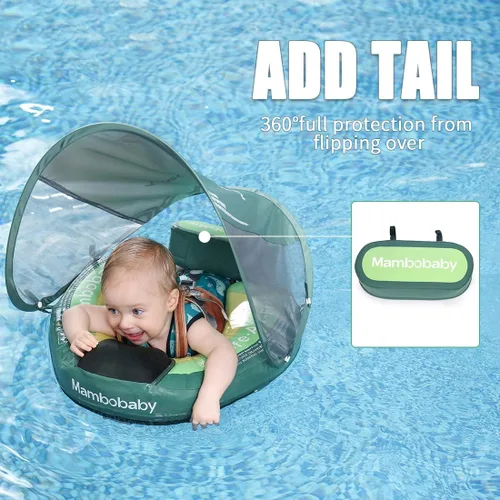 Miniatura 5 de Mambobaby Flotador de piscina para bebé con toldo y cola, flotador de natación para bebé, no inflable, flotador sólido para bebé, mejorado, suave