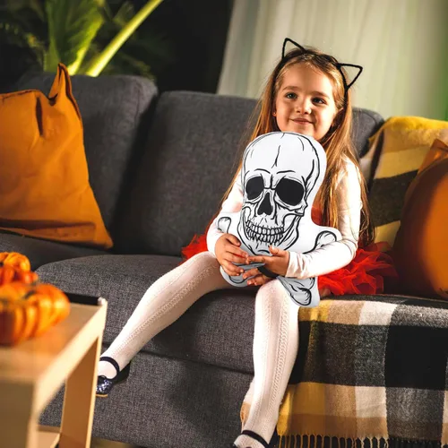 Miniatura 4 de Almohada de felpa de calavera de 14 pulgadas, almohada de felpa con forma de huesos para decoración de habitación, muñeca abrazadora, regalos suaves