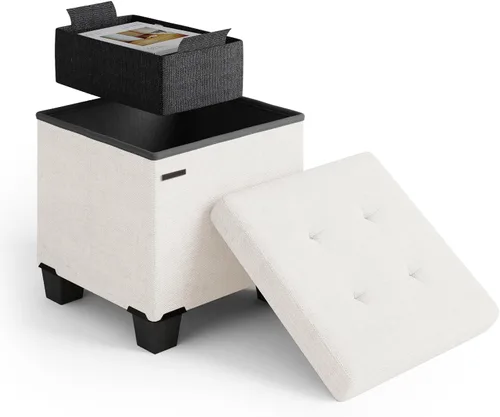 Miniatura 81 de Cubo otomano de almacenamiento con cubo pequeño, otomana cuadrada de 15 pulgadas con almacenamiento para sala de estar y dormitorio, reposapiés