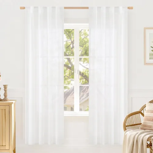 Miniatura 83 de LAMIT Cortinas de lino beige de 30 pulgadas de largo para ventanas pequeñas, cortinas semitransparentes filtrantes de luz, pestaña trasera