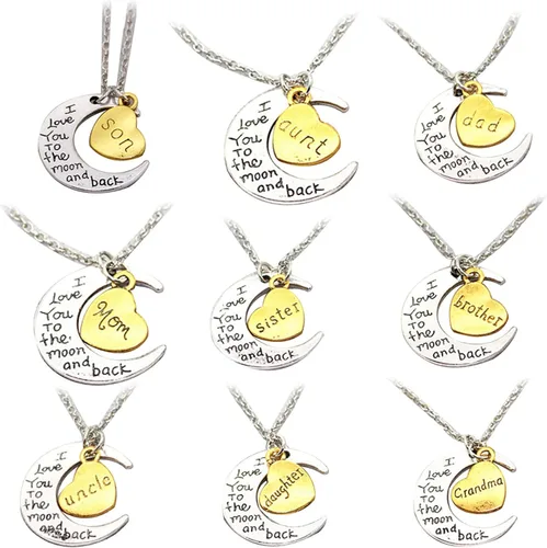 Miniatura 2 de SEniutarm Collares para mujeres y niñas I Love You tallada letra luna amor corazón colgante collar de joyería familiar regalo colgante cadena