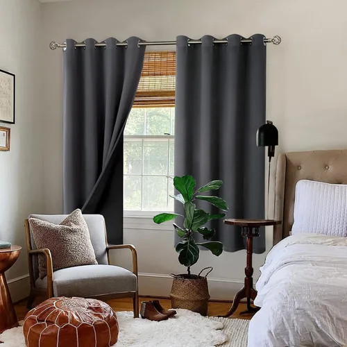 Miniatura 2 de BGment - Cortinas con aislamiento térmico para habitación, 100 % opacas, con forro negro, cortina de doble capa con ojales, reduce el ruido