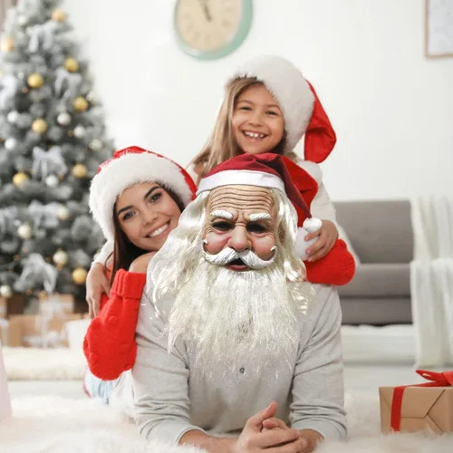 Miniatura 6 de Máscara vieja de barba blanca de Navidad, Santa Claus realista para mujeres, disfraz de Halloween, Navidad, abuela, abuelo, anciana, anciana