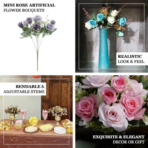 Miniatura 4 de Efavormart - 4 arbustos Ramo de novia de seda artificial de 12 pulgadas de rosa polvorienta, flores sintéticas