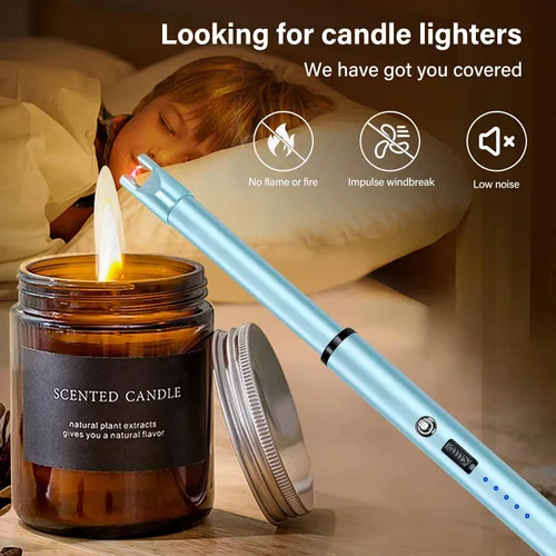 Miniatura 5 de Encendedor de velas eléctrico, resistente al viento, recargable por USB, sin llama, de cuello largo, para velas, estufa de gas, chimenea, barbacoa