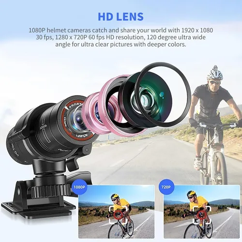 Miniatura 2 de Luqeeg Cámara de casco de motocicleta, grabadora de video de motocicleta, 1080P Full DV DVR grabadora de equitación para casco de ciclismo, cámara