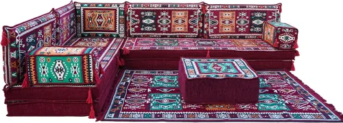 Miniatura 6 de arabicsofa Sofá de piso árabe granate en forma de L - Juego de asientos modulares de esquina para habitación de invitados
