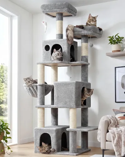 Miniatura 8 de Globlazer Árbol para gatos alto, torre para gatos de 71 pulgadas para gatos adultos de interior, multinivel, 3 condominios para gatos