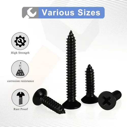 Miniatura 4 de Mellewell Tornillos de chapa metálica de cabeza plana #4 x 1, tornillos para madera, acabado negro, acero inoxidable 18-8, autoroscantes, 100