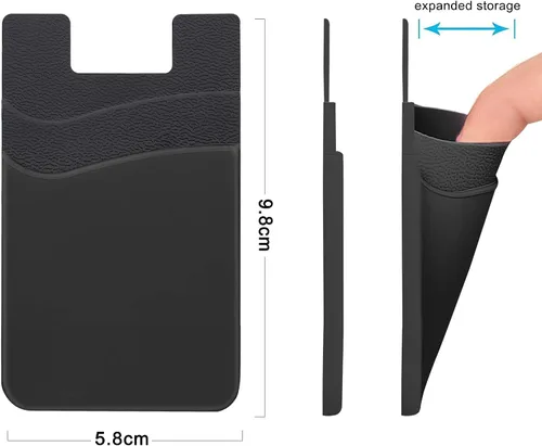 Miniatura 5 de SS Billetera negra para teléfono, tarjetero adhesivo para iPhone, Samsung Galaxy y cualquier teléfono inteligente, paquete de 3