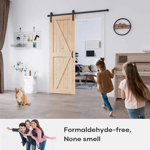 Miniatura 2 de EaseLife - Puerta corrediza estilo granero de 32.0 x 84.0 in con kit de herrajes para puerta de granero de 5.5 pies y asa incluida, montaje DIY