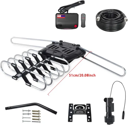 Miniatura 4 de Antena de TV 2025 para exteriores para televisores inteligentes y antiguos (2 salidas), largo alcance de 200 millas con UHF/VHF, rotación motorizada