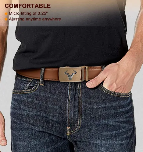 Miniatura 8 de BULLIANT Cinturón de los hombres, correa del trinquete de la marca de cuero genuino para el vestido de los hombres del regalo, tamaño modificado