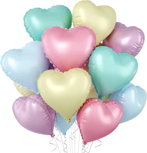 Miniatura 22 de Globos de corazón azul bebé, 10 piezas de globos en forma de corazón azul claro y blanco pastel, globos de papel de aluminio blanco arena crema