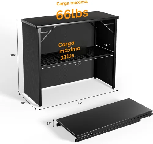 Miniatura 3 de VINGLI Mesa de bar portátil de grado comercial de 45 pulgadas para eventos, estación móvil de bartend, mesa de bar desplegable para interiores