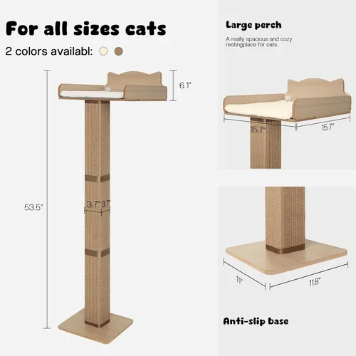 Miniatura 7 de Percha para ventana de gato con poste rascador de sisal grueso, hamaca para gatos para ventana, poste rascador ajustable de 53.5 pulgadas para gatos